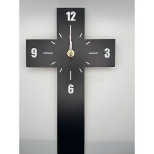 Black Wooden Cross Wall Clock Quartz Battery